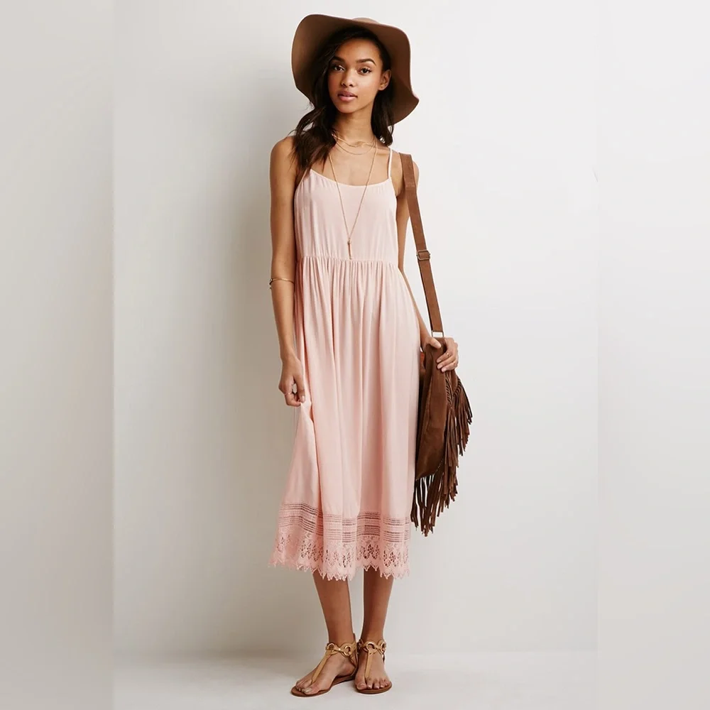 Forever 21 Women’s Crochet-Trimmed Maxi Dress Color:Pink Size: Small
